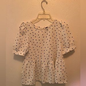 White silk blouse with tiny black hearts. SHEIN. Size small.